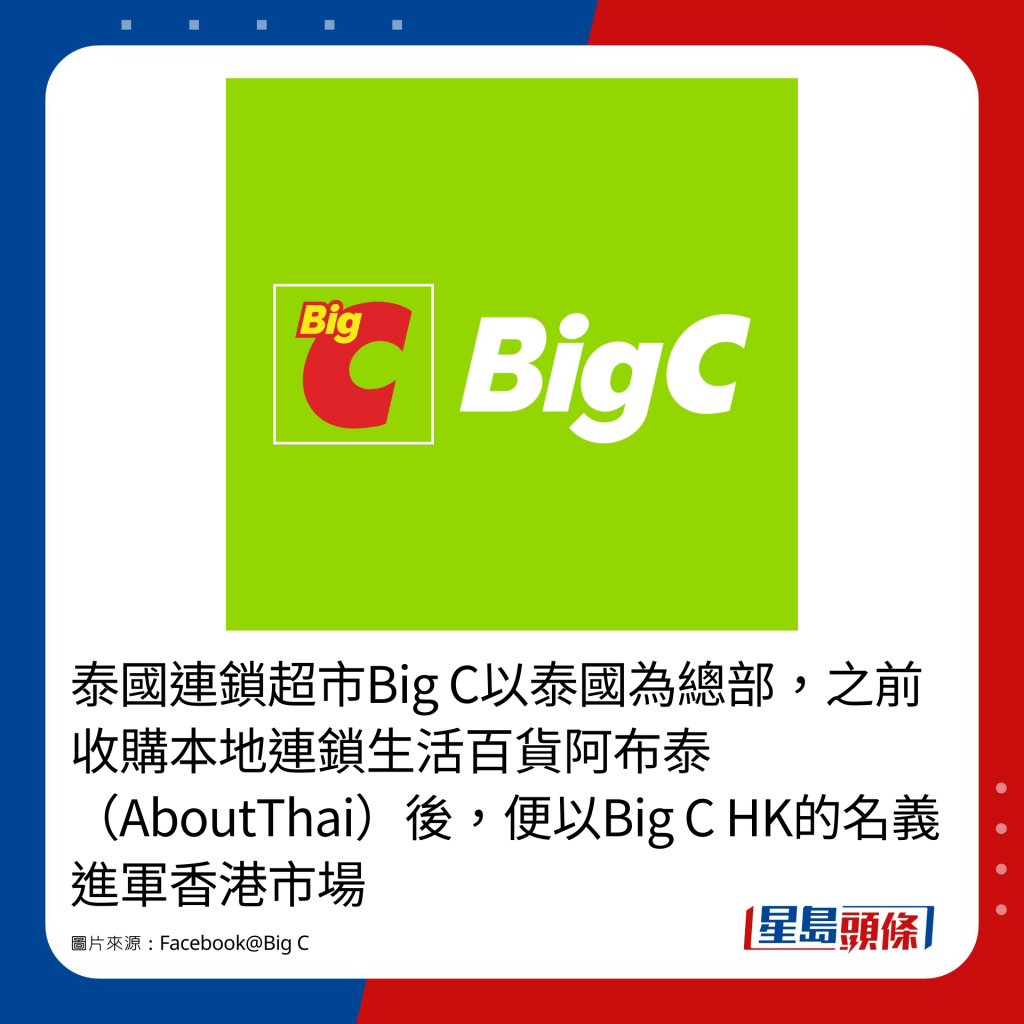 泰國連鎖超市Big C以泰國為總部，之前收購本地連鎖生活百貨阿布泰（AboutThai）後，便以Big C HK的名義進軍香港市場