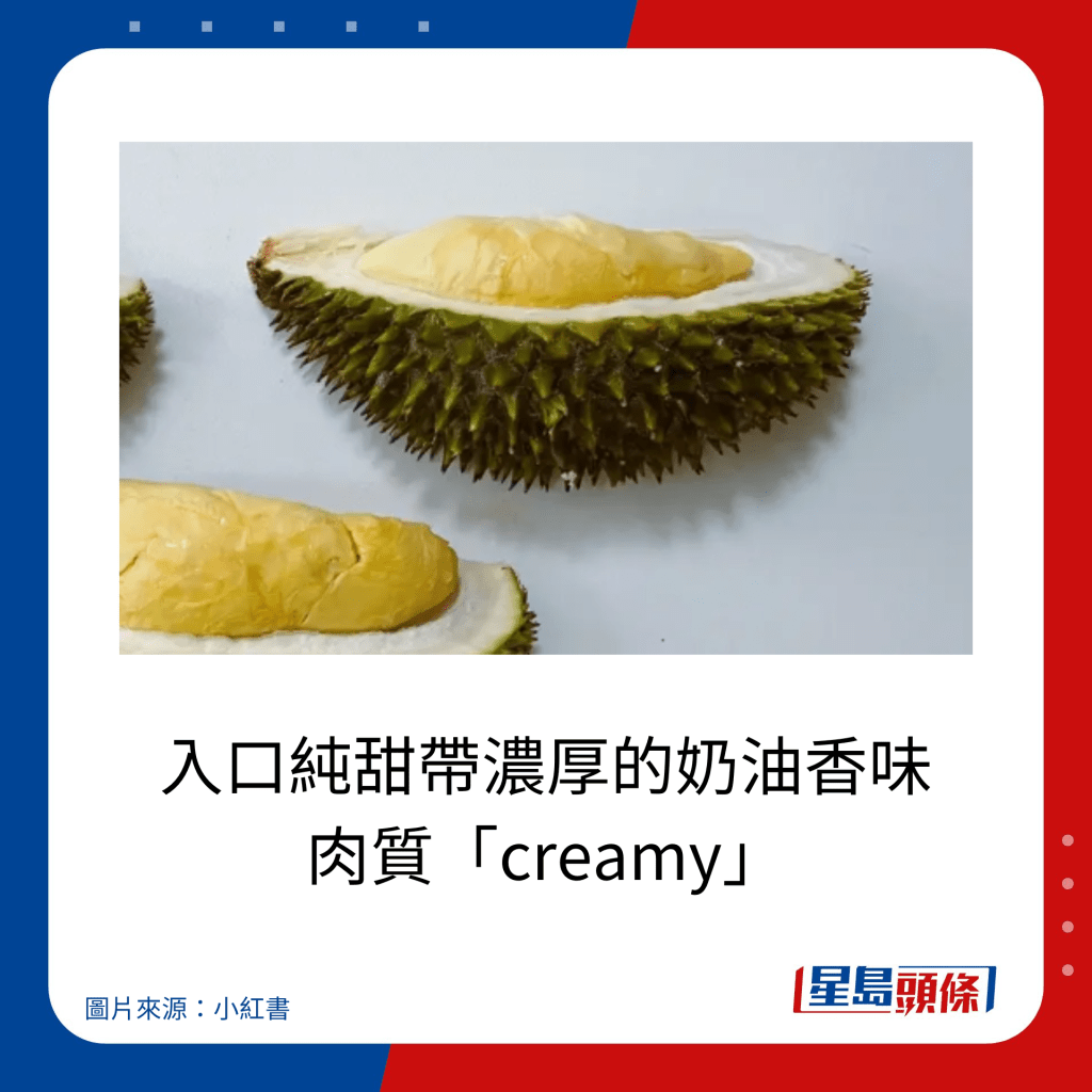 榴槤品種推介｜馬來西亞江海入口純甜帶濃厚的奶油香味 肉質「creamy」。