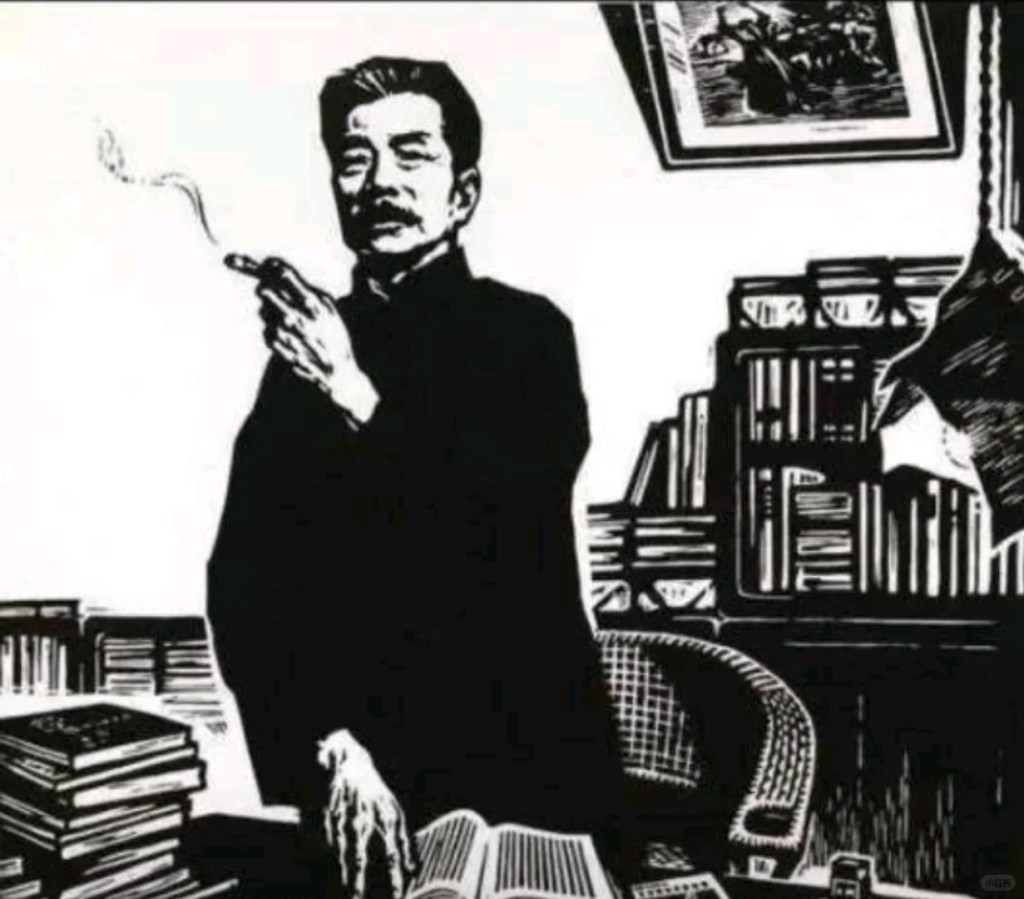 投訴者指,魯迅吸煙的原畫在室內,牆畫有誤導成份。網圖 投訴者指,魯迅吸煙的原畫在室內,牆畫有誤導成份。網圖