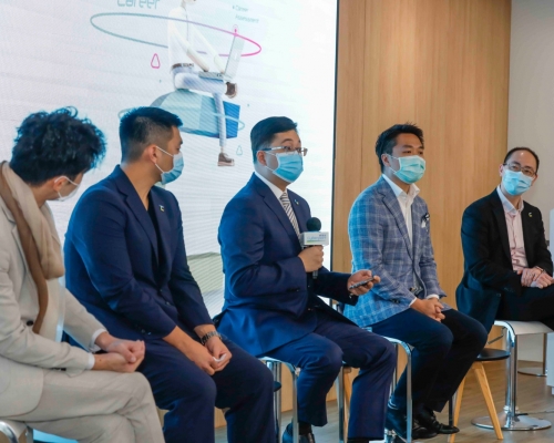 (由左至右)Gense Technologies首席執行官兼聯合創始人陳柏衡、 Bowtie合作夥伴經理鄭偉昇、數碼港公眾使命總監陳思源、 GetLinks創辦人及行政總裁郭境林、數碼港電競及青年組高級經理梁德明