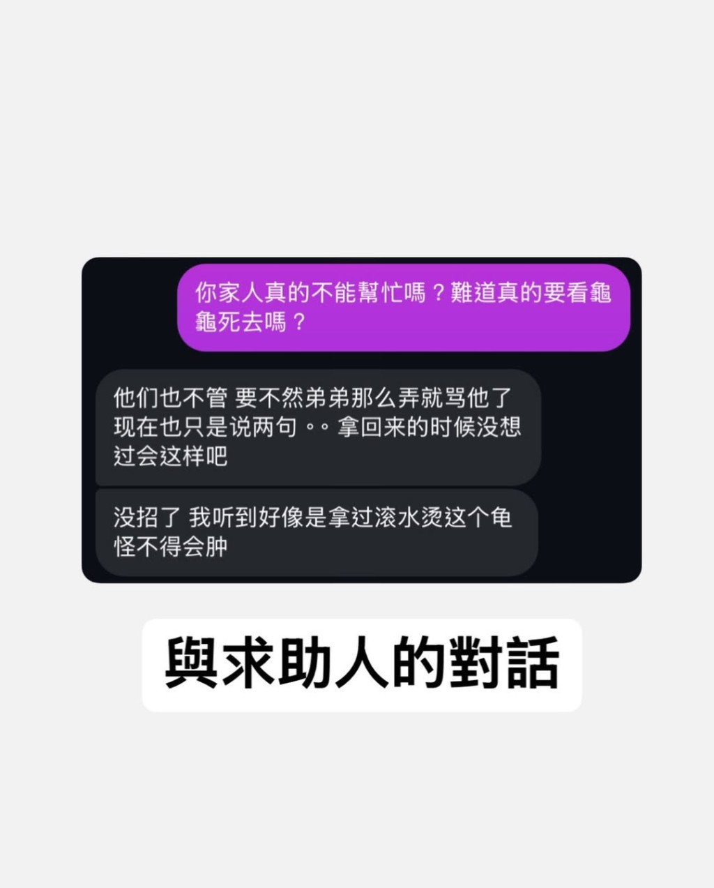 義工上載與求助人對話的截圖所見，全以簡體字書寫。「Turtle Advocacy Hong Kong 棄龜庇護所」Instagram圖片