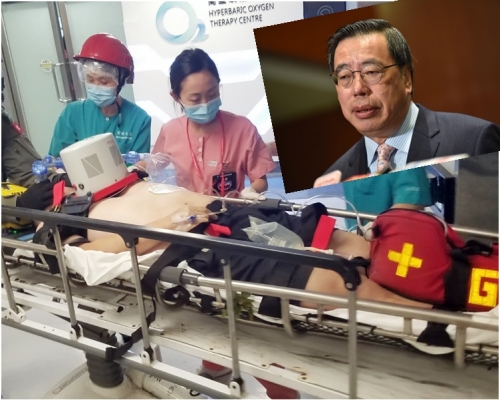 陳遠崗昏迷送院搶救後不治。梁君彥(小圖)代表全體議員向陳的家人致以深切慰問。