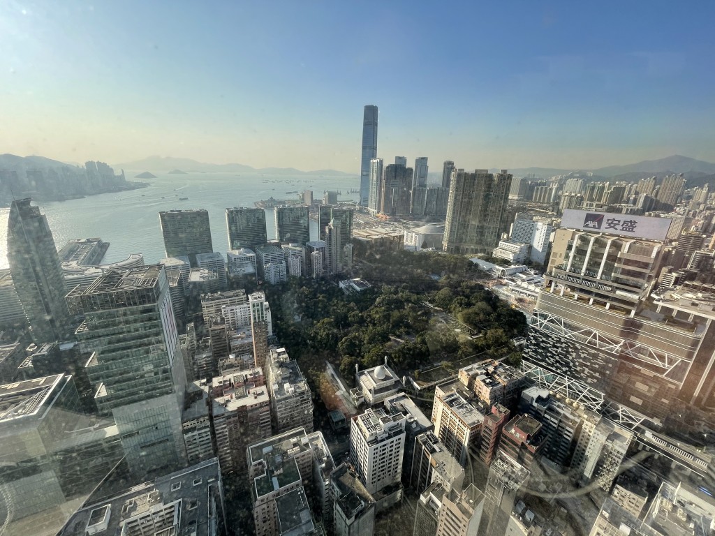 單位外望九龍公園一帶市景，亦眺望西區海景。