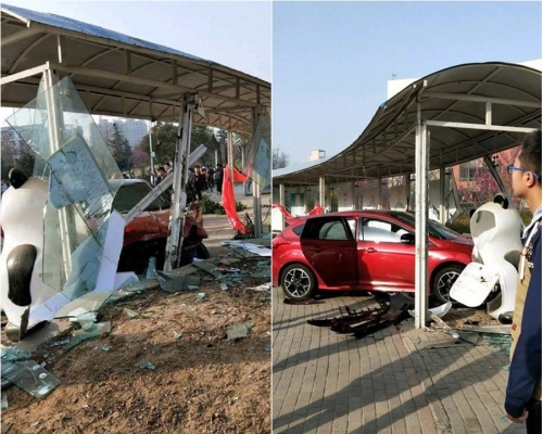 河南鄭州大學校園內老師駕車撞4人。網上圖片