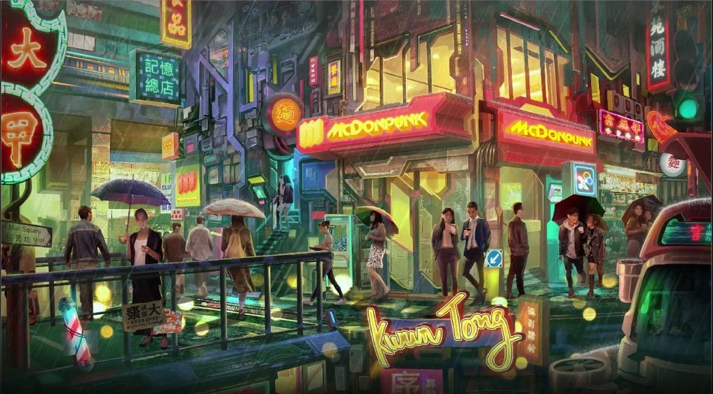 NFT藝術品「The night scene of Yue Man Square under the rain」。yahoo提供