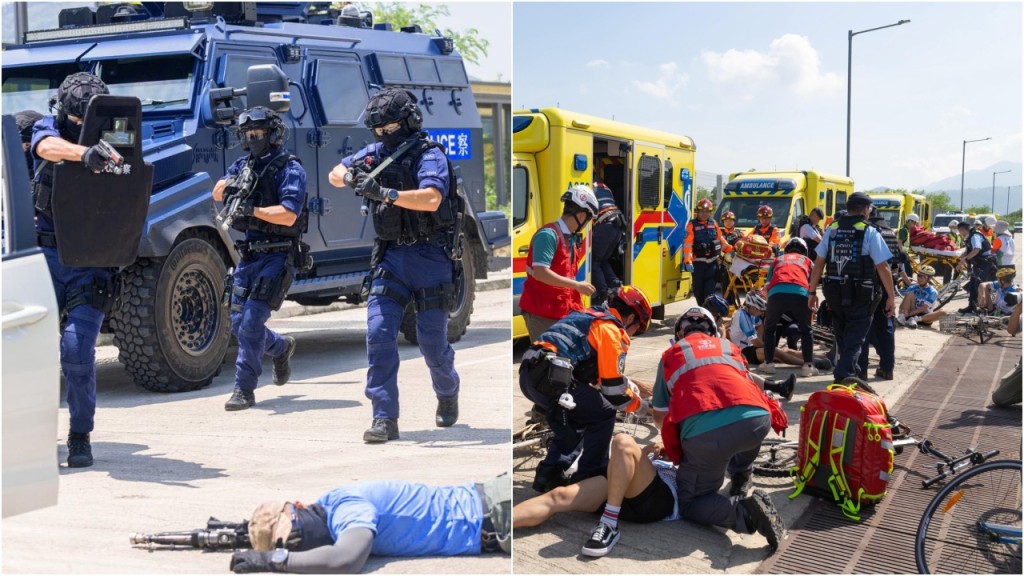 全運會|政府多部門演習 模擬應對跨境單車賽期間恐襲 逾300人員參與