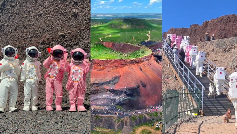 內蒙烏蘭哈達成「火星基地」，「太空人」排長龍塞爆登山口打卡。