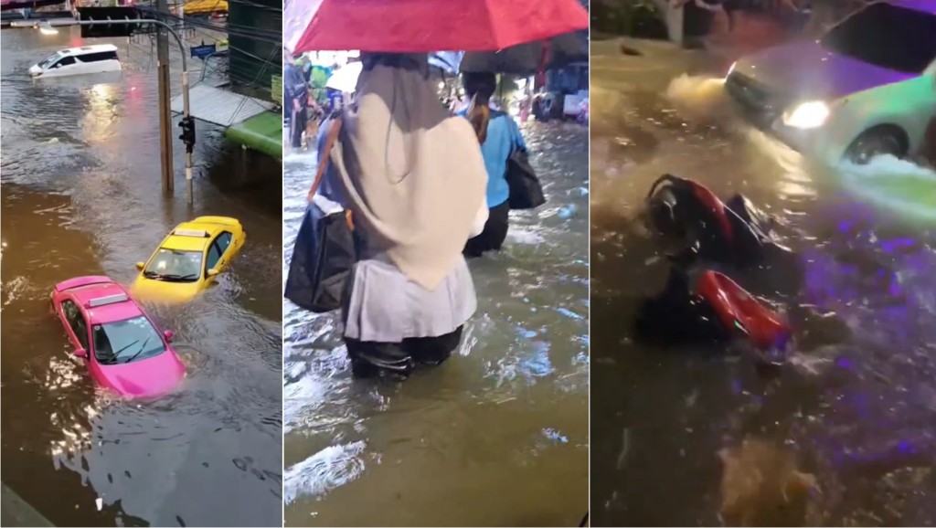 遊泰注意，泰國近日多地豪雨釀水浸，部分道路積水逾1米高。X