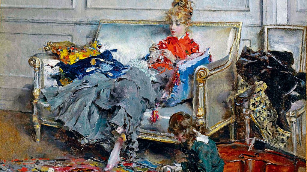 波尔蒂尼的画中人物尽是面带微笑，仿佛活在乌托邦之中。