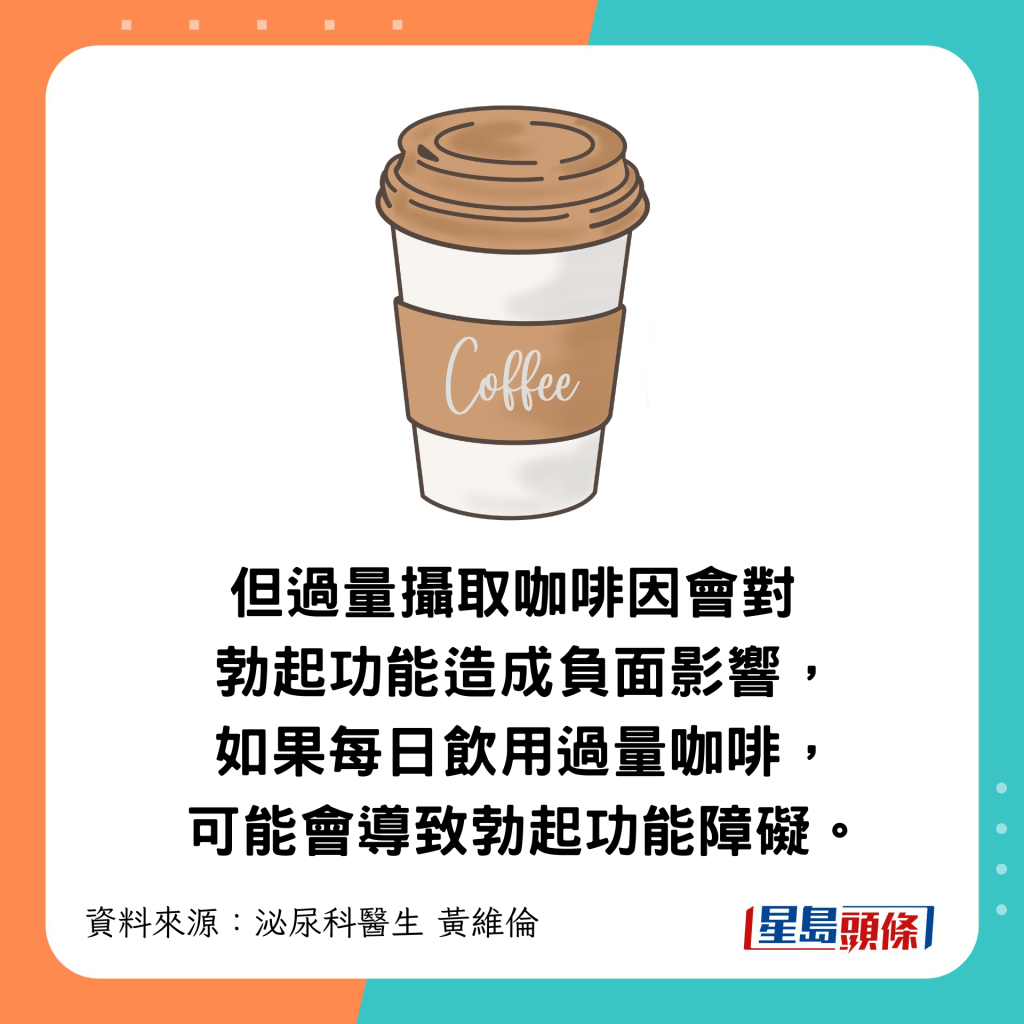 过量摄取咖啡因会对勃起功能造成负面影响，导致勃起功能障碍。