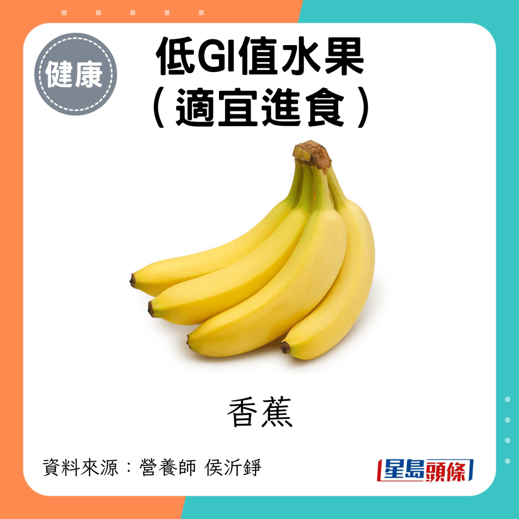 低GI值水果（適宜進食）：香蕉。