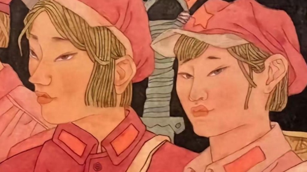 山东济南市美术馆展出的画作，红军形象因眼眸细长上挑，引发网友争议。