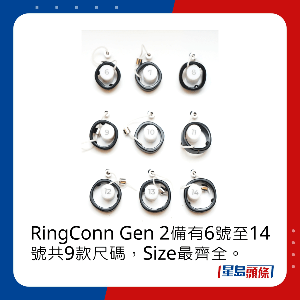 RingConn Gen 2备有6号至14号共9款尺码，Size最齐全。