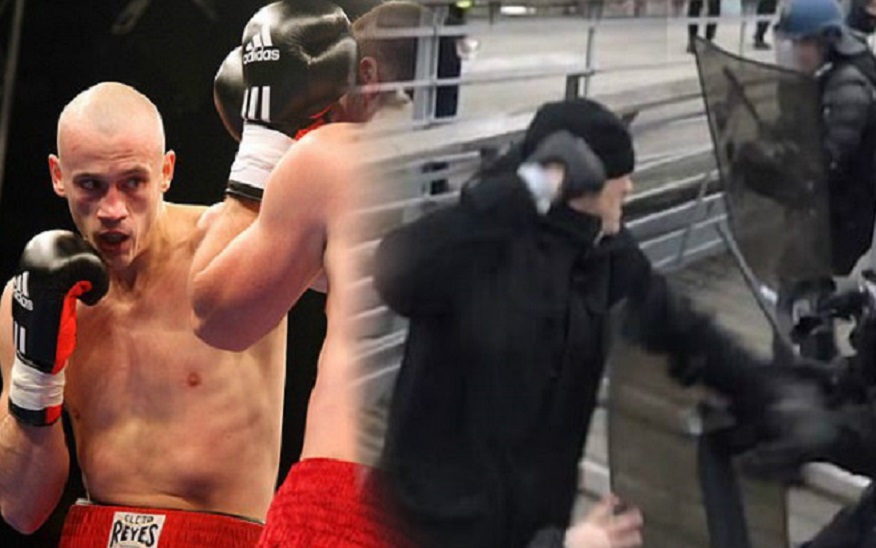 前輕重量級冠軍拳手德廷格示威者揮拳攻擊警員。網上圖片