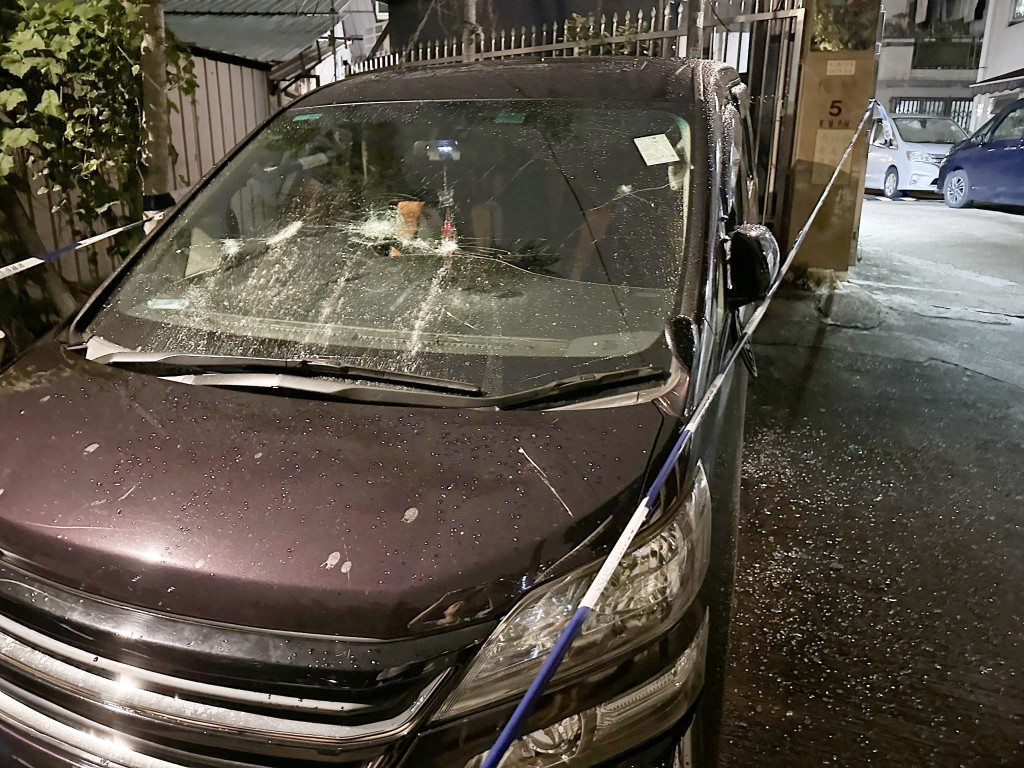 擋風玻璃被扑碎。 擋風玻璃被扑碎。