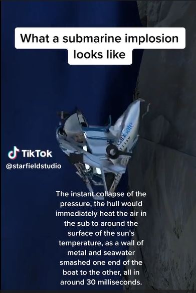 网友制作动画，显示潜艇瞬间粉碎。