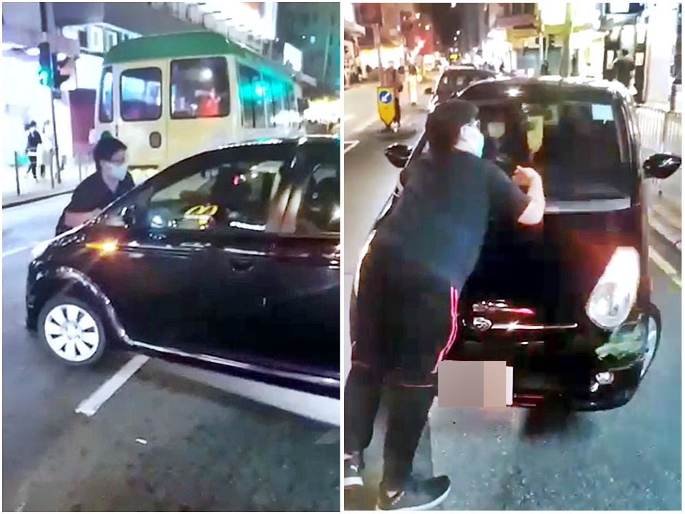 23歲輕型貨車司機趴在私家車車頭嘗試阻止對方開行。網上截圖