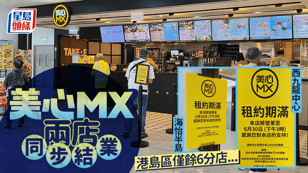 美心MX兩店6.30同步結業！海怡半島/西九龍中心 港島區版圖縮減僅餘6分店...
