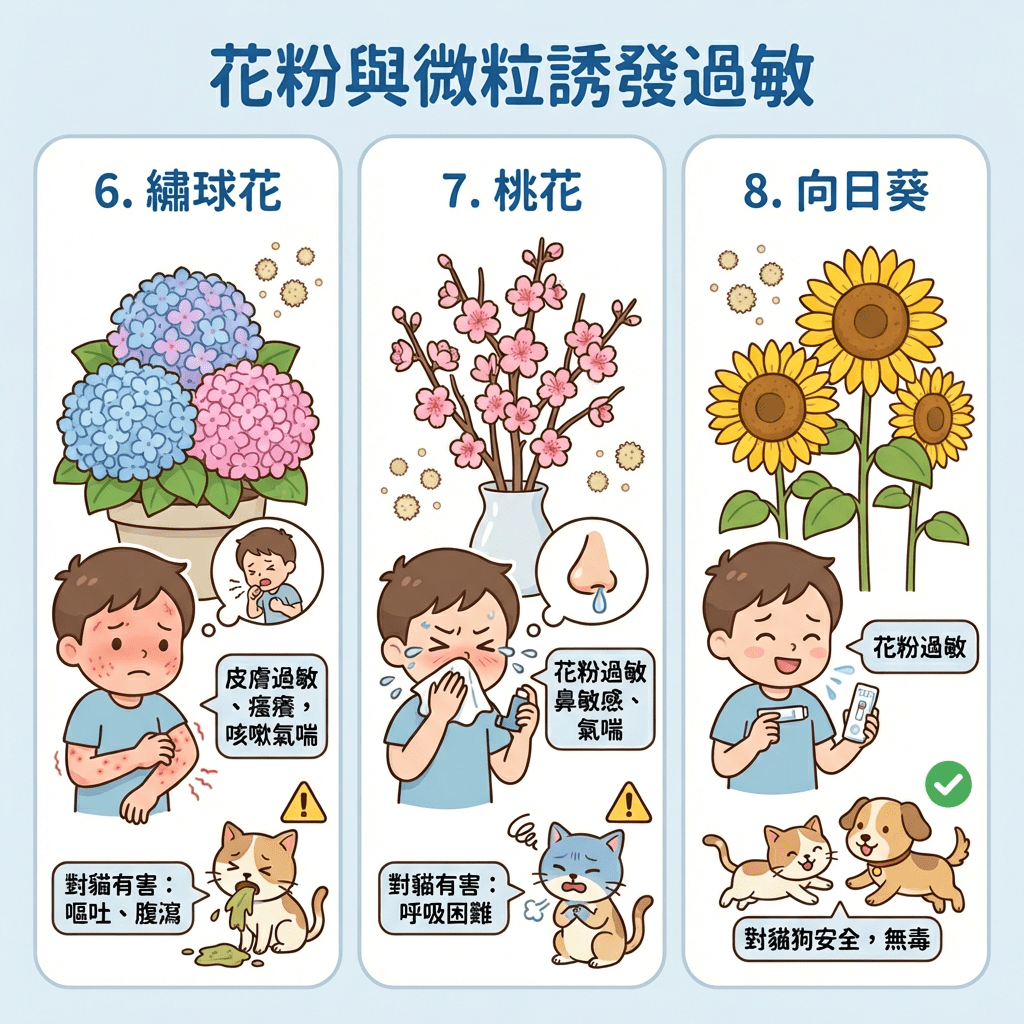 花粉與微粒誘發過敏:繡球花、桃花、向日葵 花粉與微粒誘發過敏:繡球花、桃花、向日葵