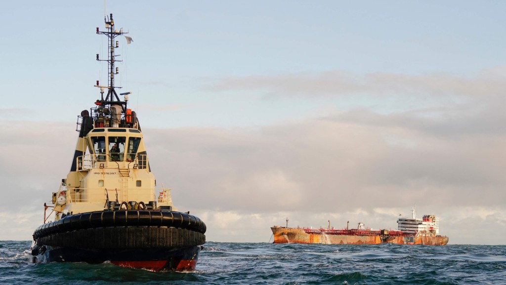 與美軍合約油輪Stena Immaculate仍然停泊在北海。法新社