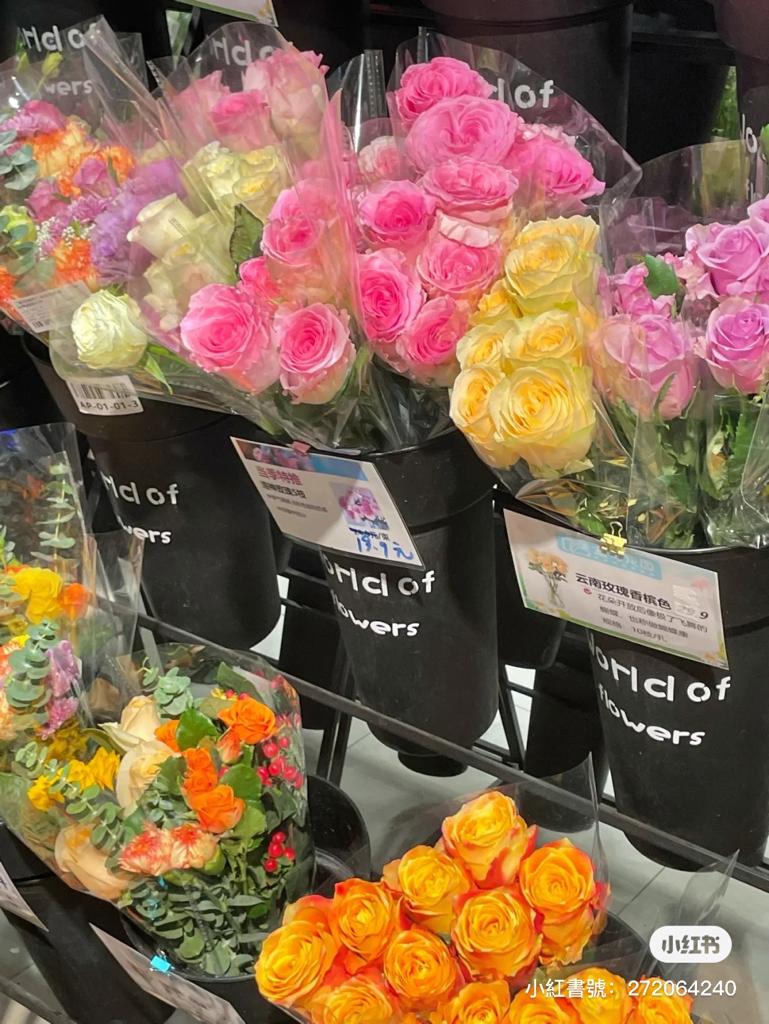 內地超市鮮花選擇種類頗多。（圖片來源：快樂小丸子@小紅書）