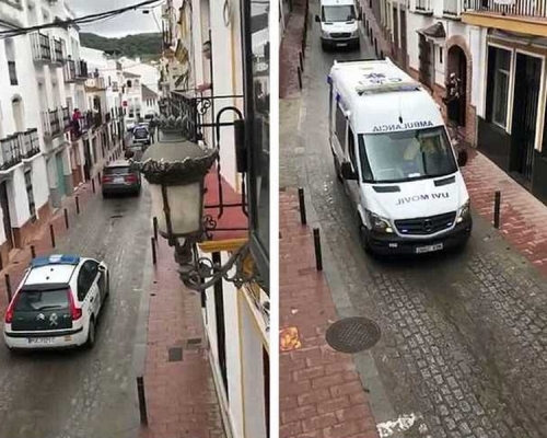 西班牙有運送新冠病毒感染者的車隊遭居民封路擲石,阻止他們進入。(網圖)