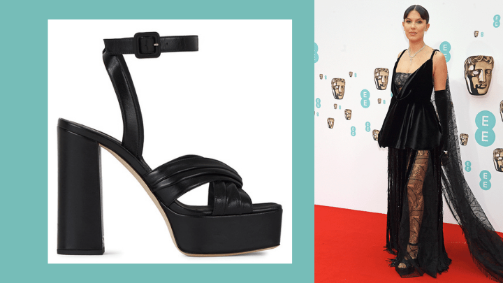 日前出席BAFTAs 2022 的Millie Bobby Brown,穿上一雙Sinuosa厚底Sandals。