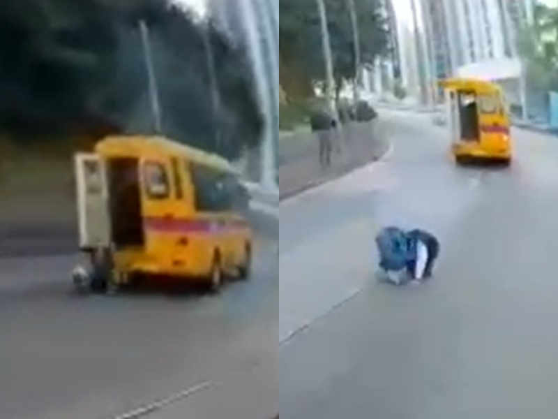 一輛接載學童的保母車月初駛經太古城道一個彎位時，車尾太平門突然打開。網上影片截圖