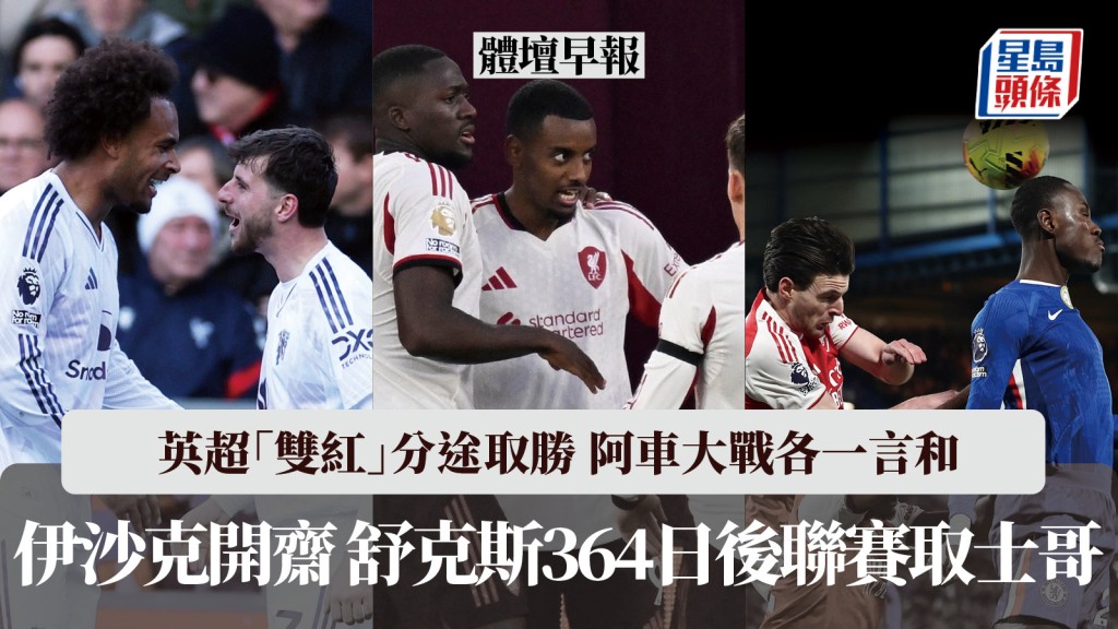 體壇早報｜英超「雙紅」分途取勝 阿車大戰各一言和 皇馬失西甲榜首。路透社