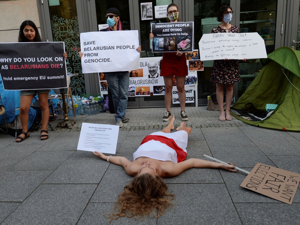 華沙聲援白俄羅斯情況。AP 