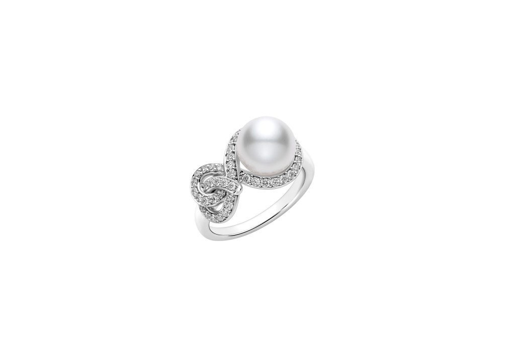 Mikimoto Ruyi Collection 18K白金配日本Akoya珍珠及钻石指环。