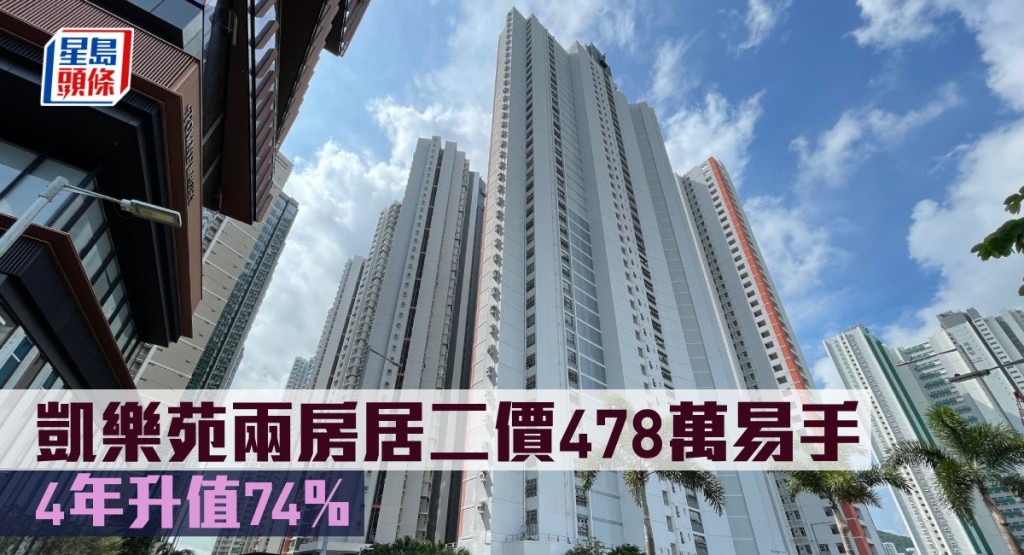 凱樂苑兩房居二價478萬易手，4年升值74%。
