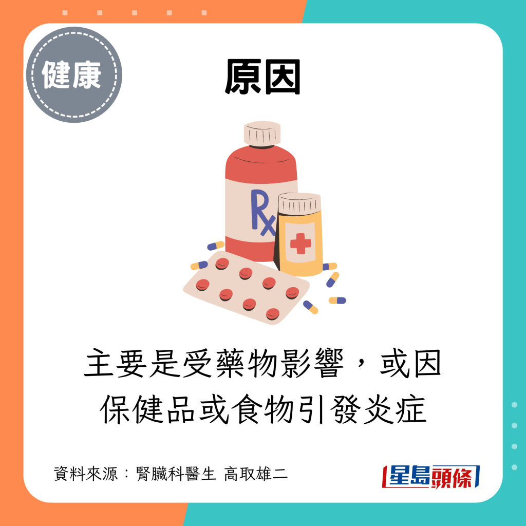 主要是受药物影响，或因保健品或食物引发炎症