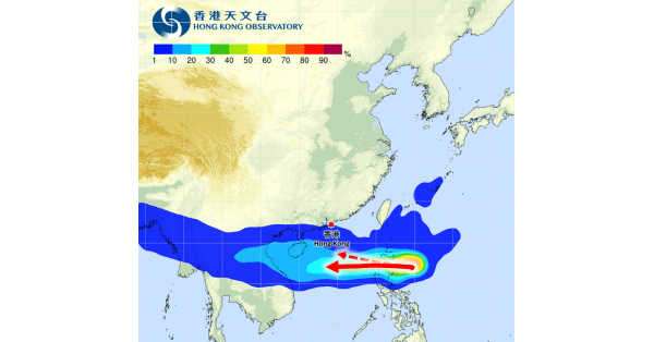 位於呂宋附近低壓系統的路徑概率圖。天文台網站圖片