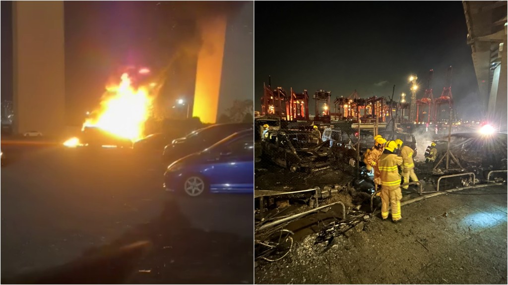 青衣停車場火燒連環車 濃煙衝天消防救熄 起因待查