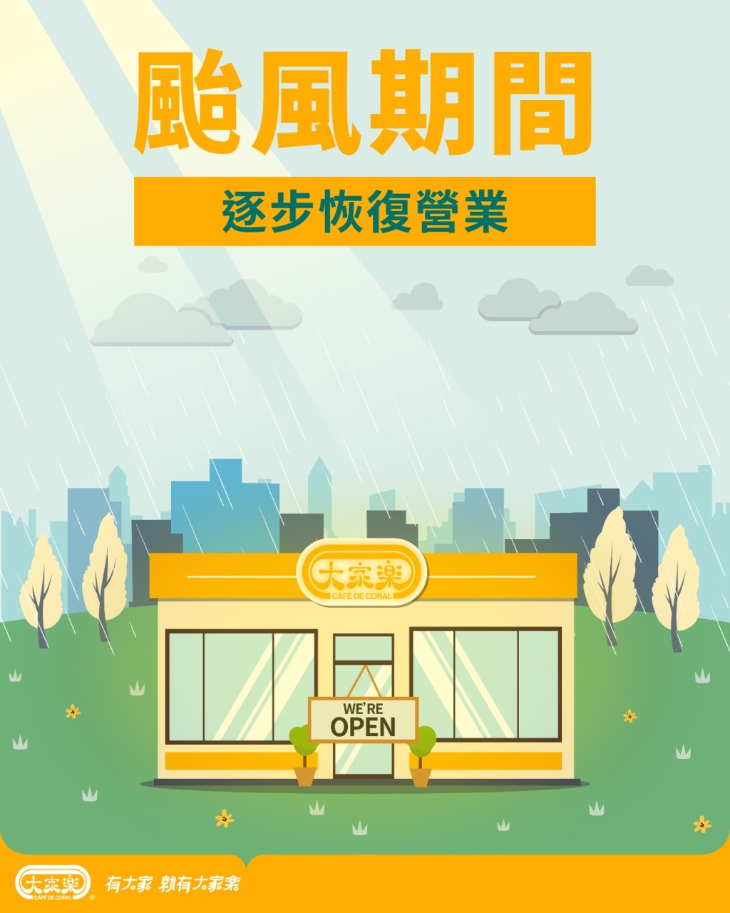8號風球營業餐廳｜大家樂4pm前恢復運作 