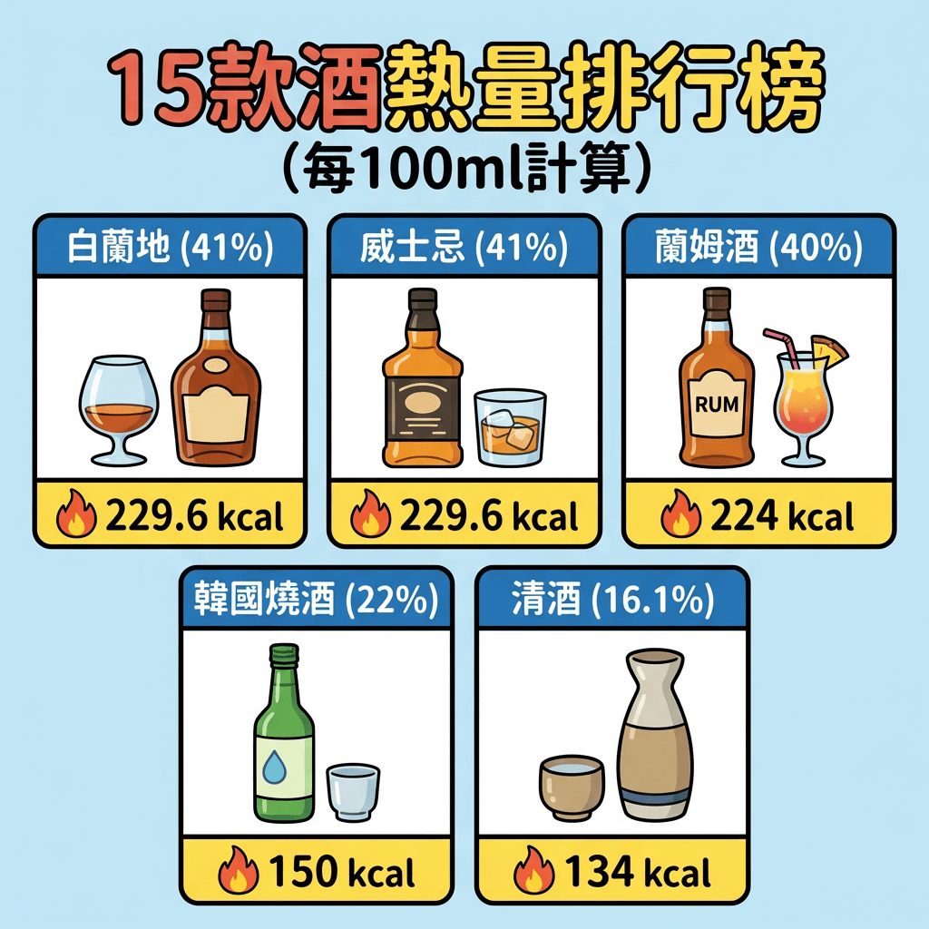 15款酒熱量排行榜（每100ml計算）