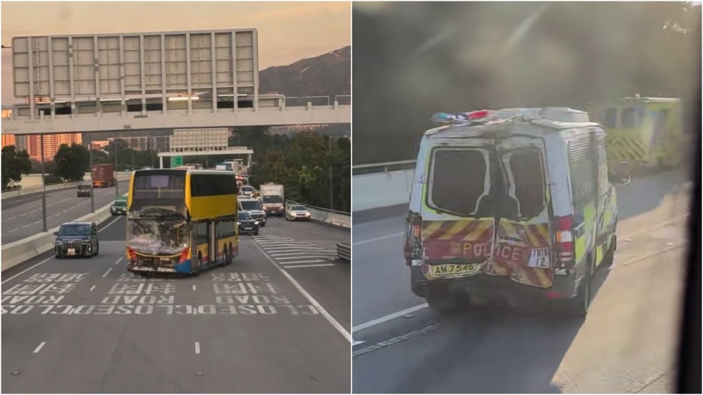 港深西部公路巴士撼警車 警員急跳橋躲避 墮地重傷仍有意識