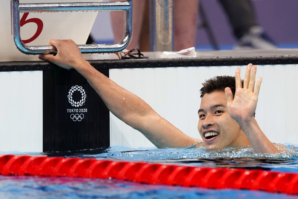 何甄陶男子100米自由泳初賽未能晉級。AP