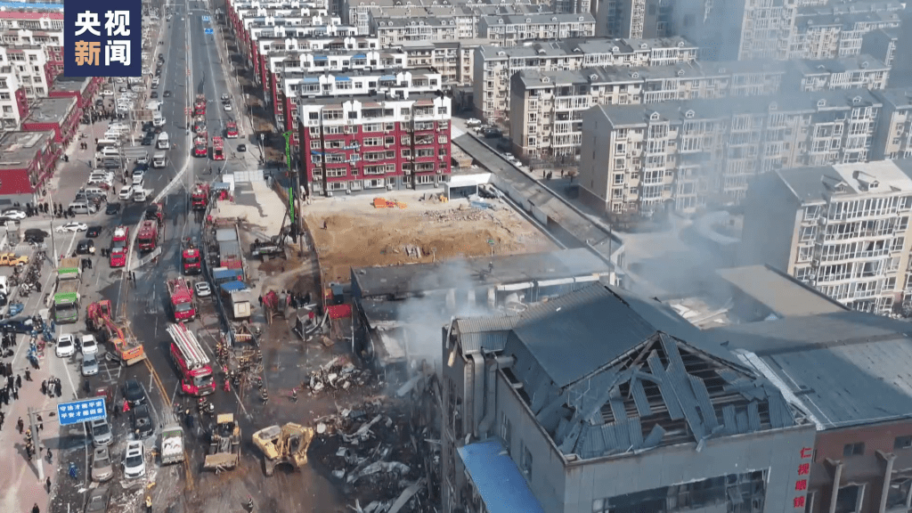 河北燕郊爆炸事故造成2死26傷，4層高建築物夷為平地。 央視截圖