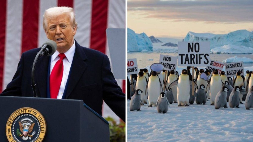 特朗普的關稅政策早前衍生出企鵝迷因圖。美聯社/X@velonoir