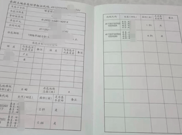 事主提供的土地承包資料。奔流新聞