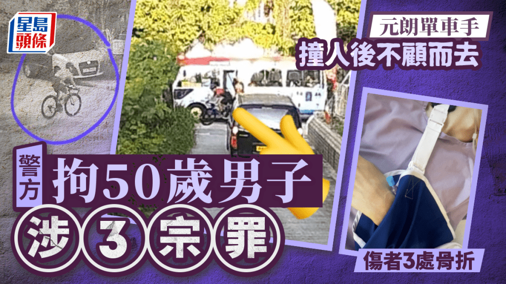 元朗單車手撞人後不顧而去 警拘50歲男涉3宗罪