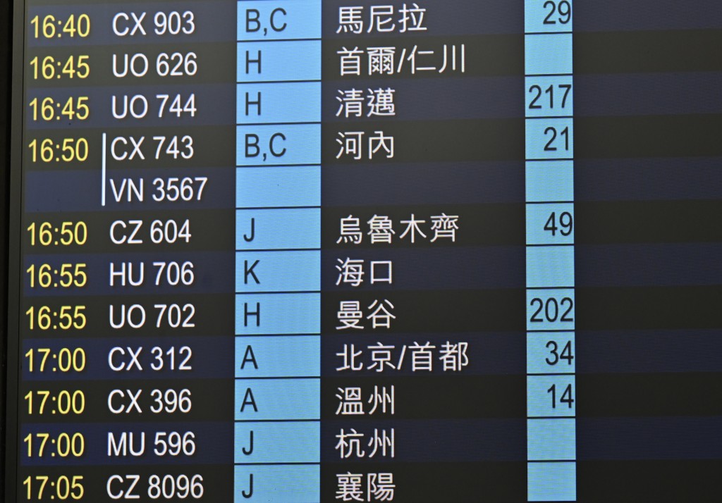 昨日（26日）有一班从香港飞往乌鲁木齐的直航航班。锺健华摄
