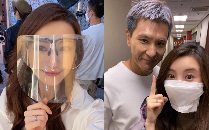 林夏薇為方便工作需要護面罩,戴住口罩的她巧遇老妝陳展鵬。