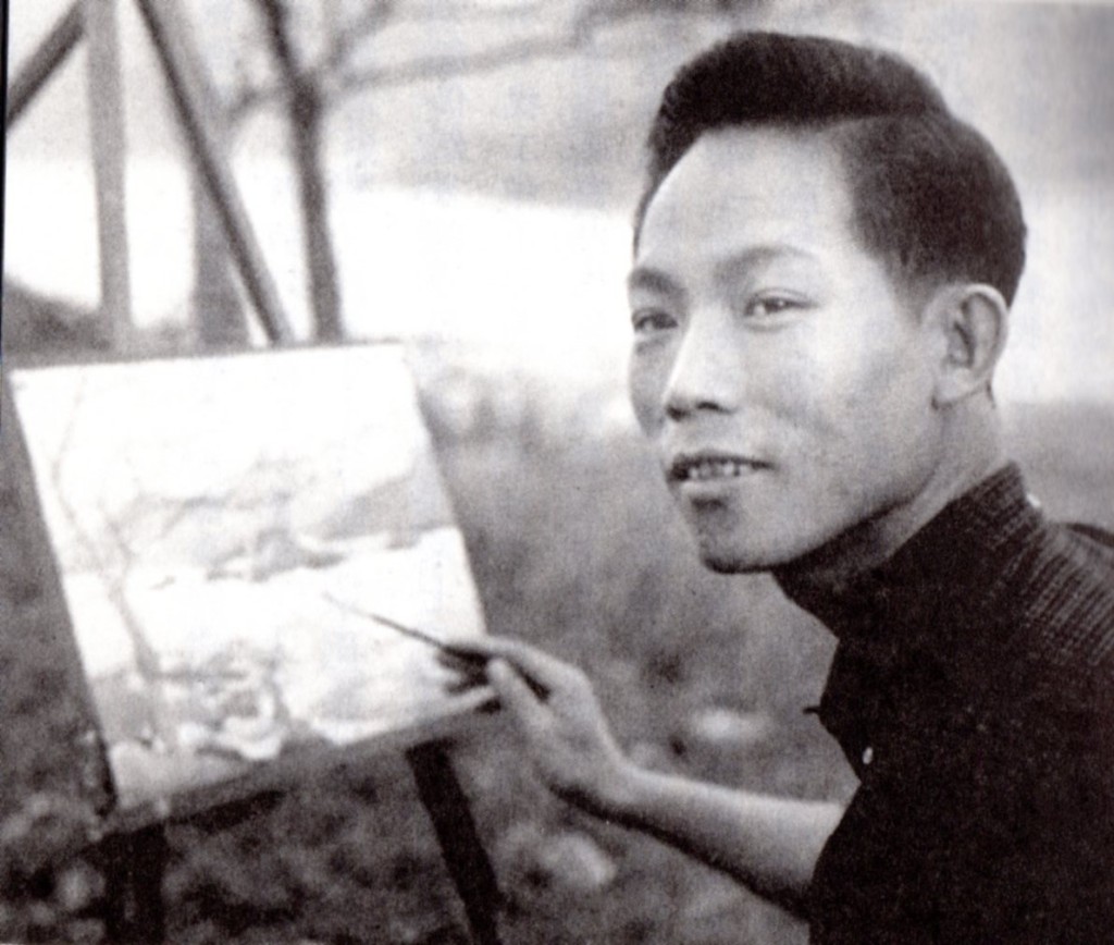 1950年顾嘉辉17岁时画画的照片。