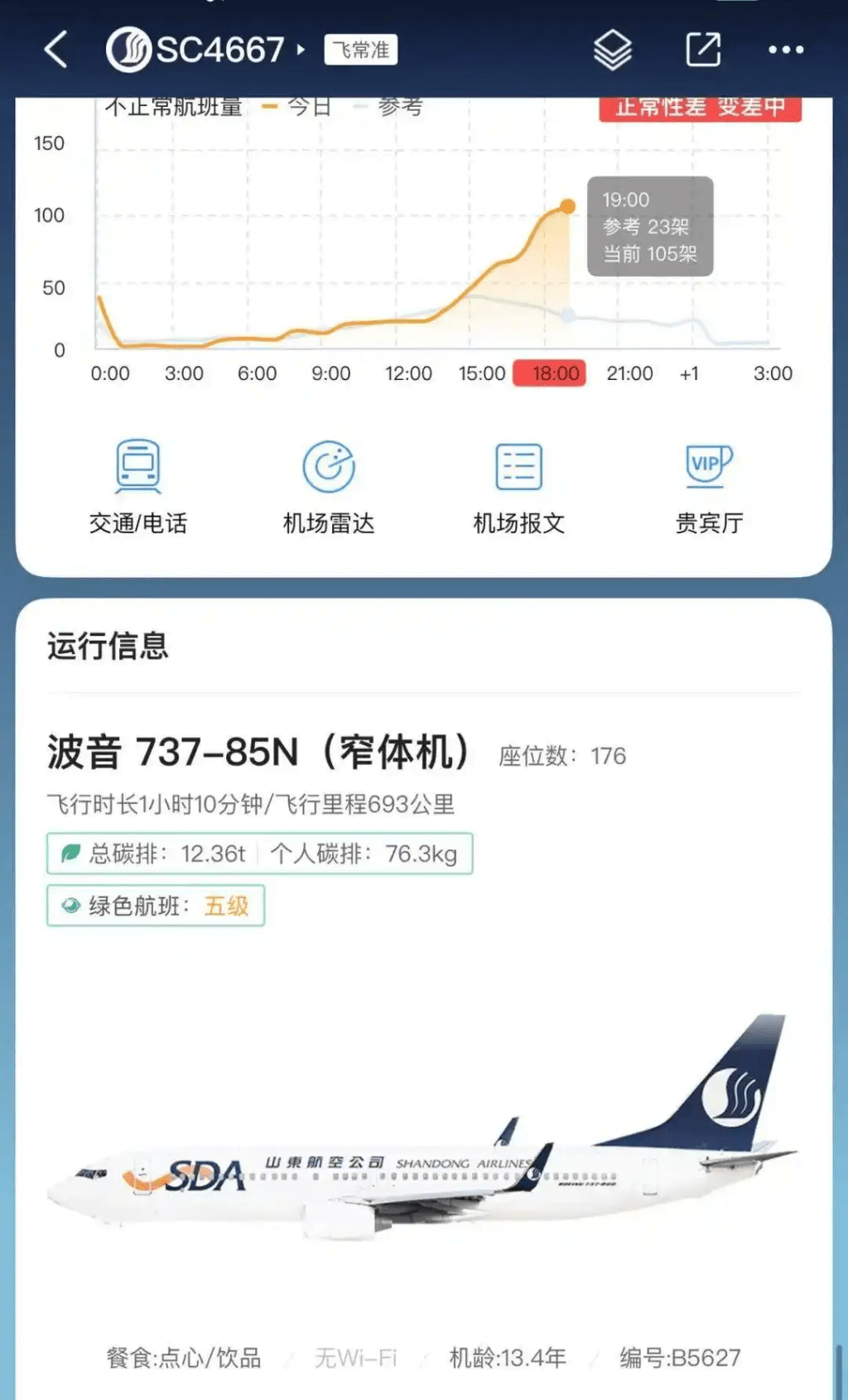 執飛SC4667航班的為波音737機型。 執飛SC4667航班的為波音737機型。