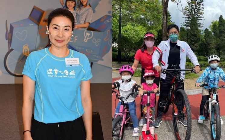 郭晶晶表示小朋友最近特別愛踩單車。