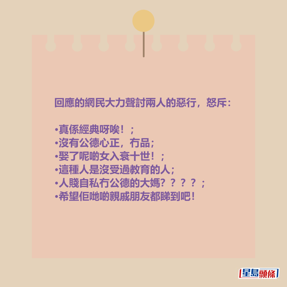 回應的網民大力聲討兩人的惡行。 回應的網民大力聲討兩人的惡行。