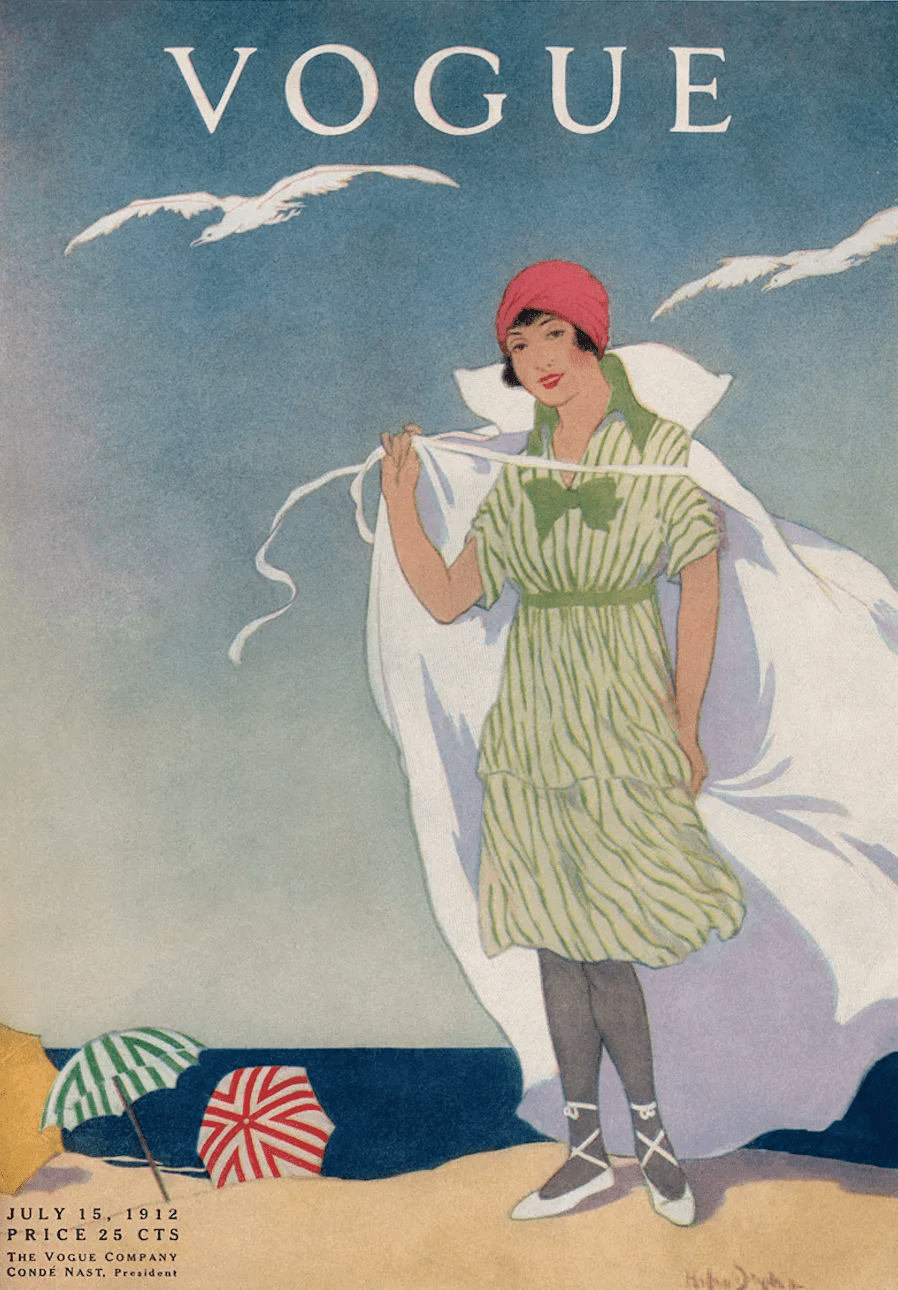 1912年《Vogue》杂志的封面，当时的泳衣包到实